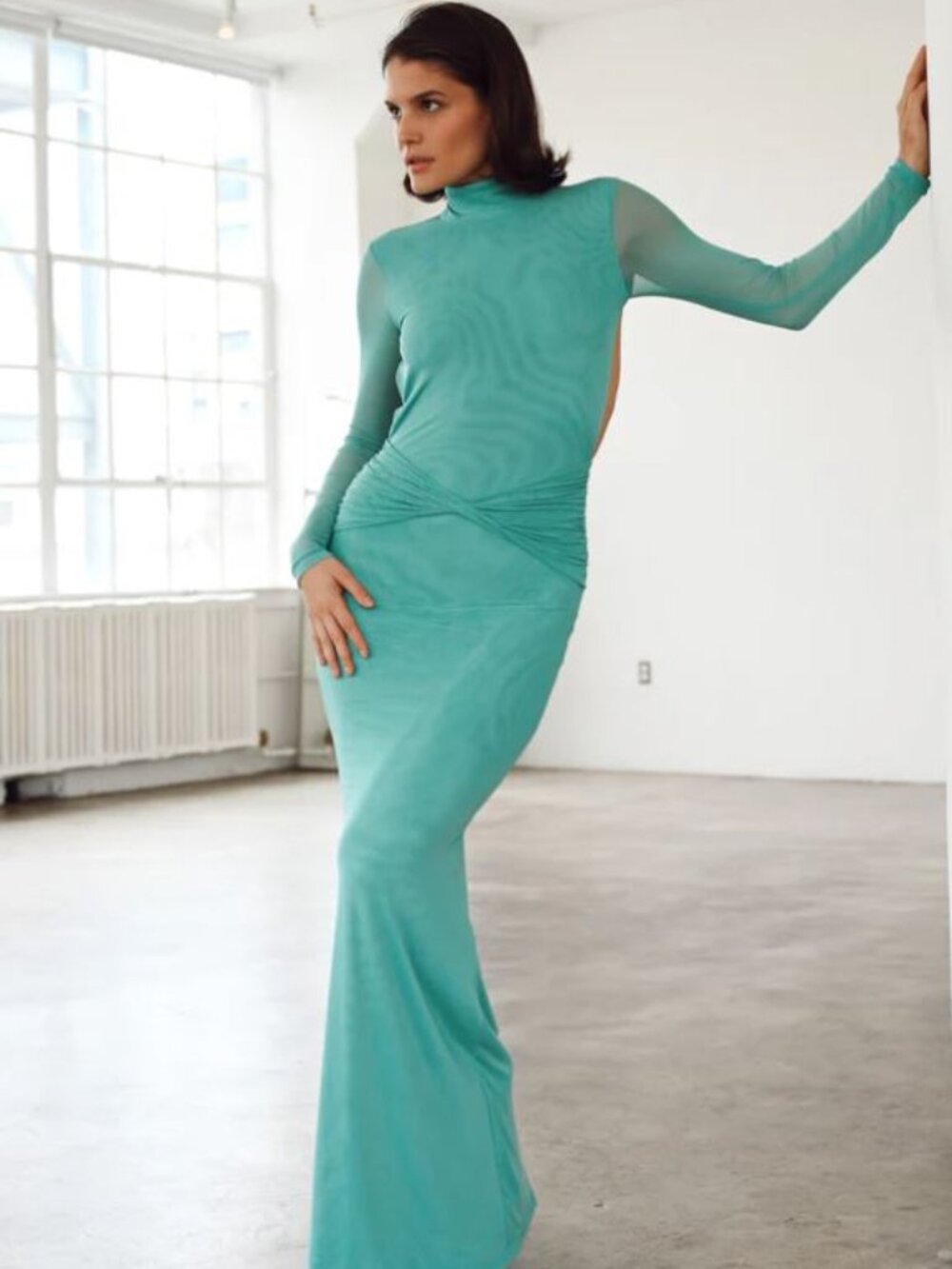 Yellow The Label Salome Beaded Dress in Teal